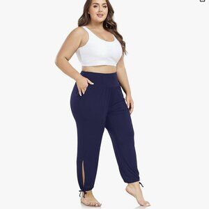 Women's Plus Size Tie Bottom Yoga Pants 3x Navy NWT